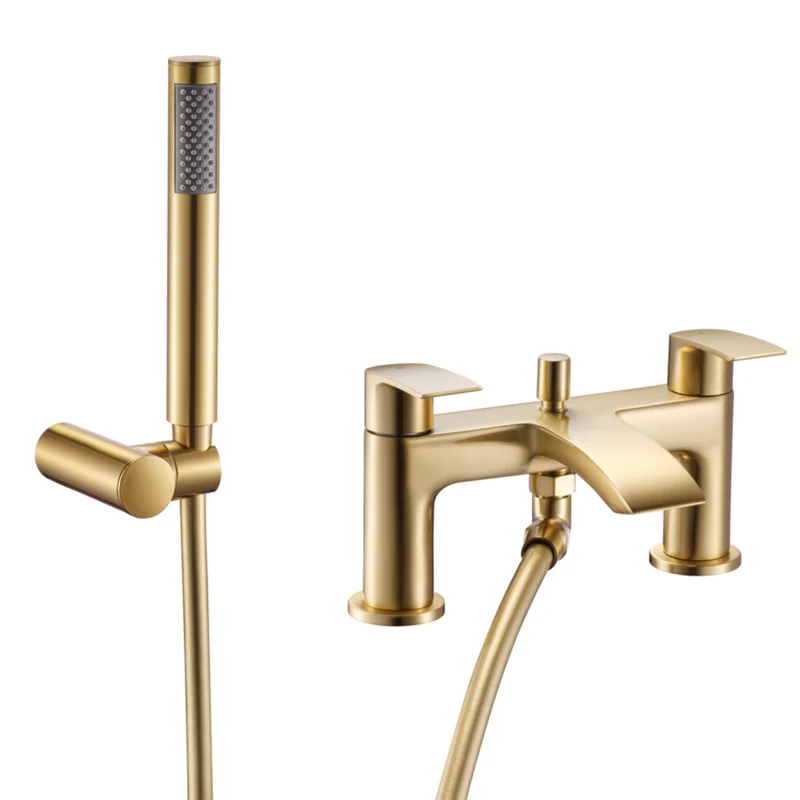 Eliseo Ricci Flow Deck Mounted Bath Shower Mixer - Brushed Brass