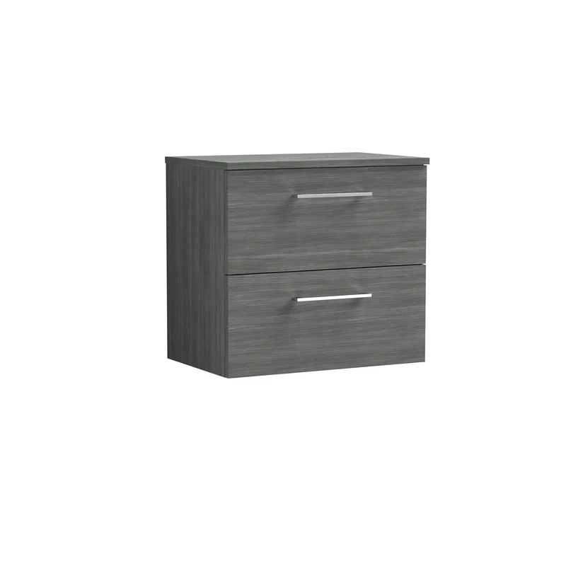 Lana 600mm Wall Hung 2 Drawer Vanity Unit & Worktop - Anthracite Woodgrain