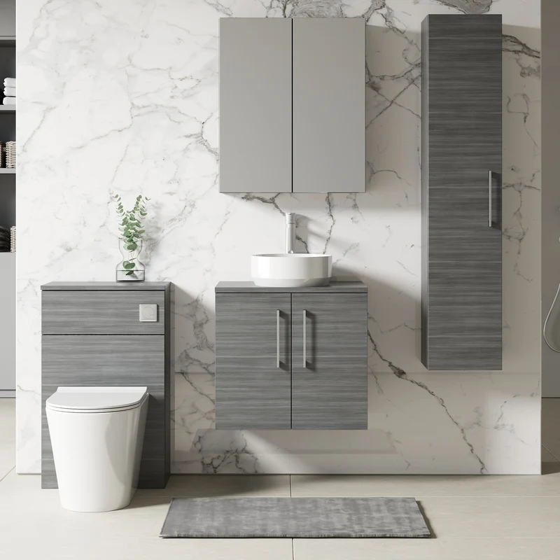 Lana 600mm Wall Hung 2 Door Vanity Unit & Worktop - Anthracite Woodgrain