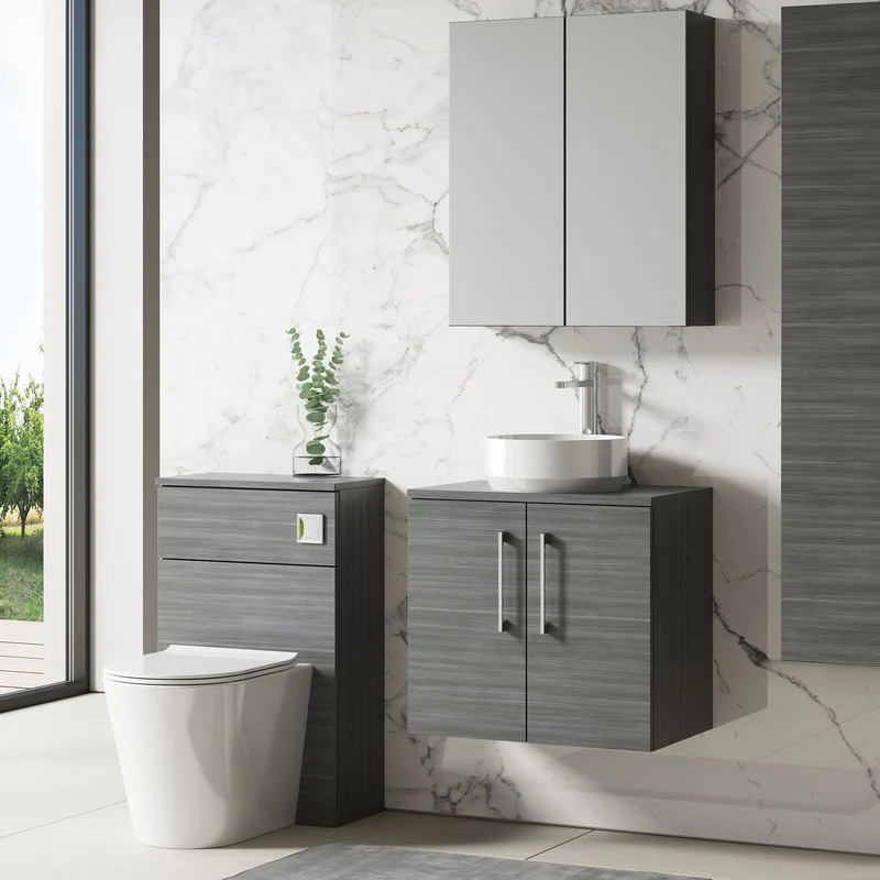 Lana 600mm Wall Hung 2 Door Vanity Unit & Worktop - Anthracite Woodgrain