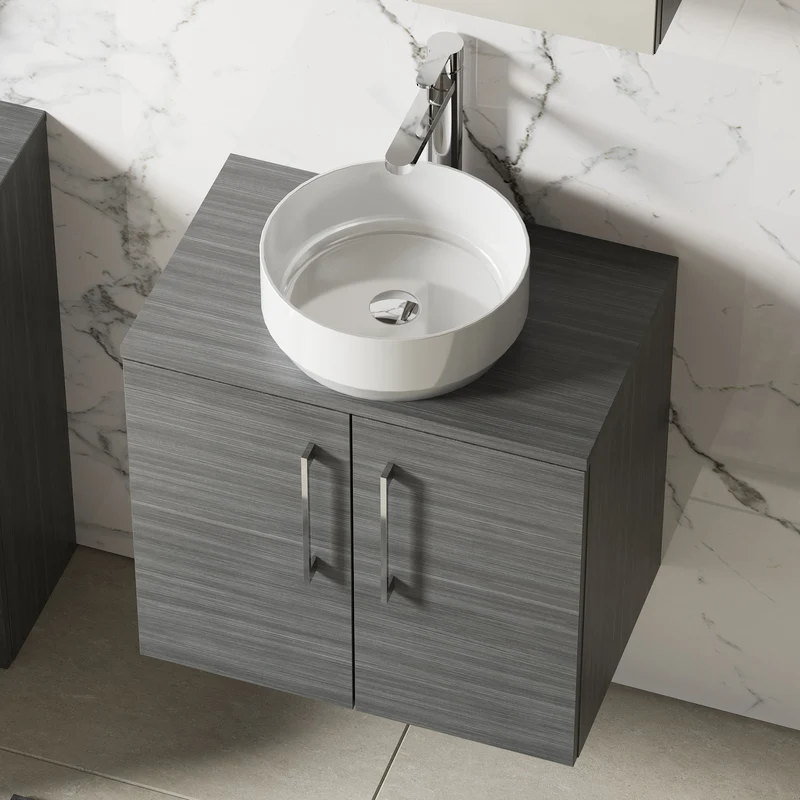 Lana 600mm Wall Hung 2 Door Vanity Unit & Worktop - Anthracite Woodgrain