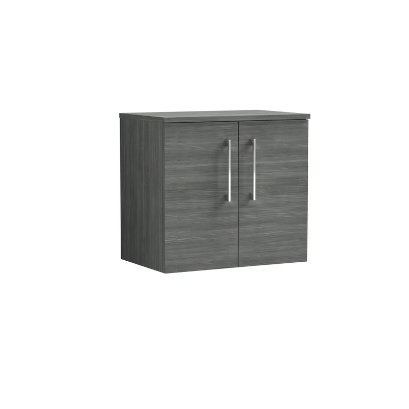 Lana 600mm Wall Hung 2 Door Vanity Unit & Worktop - Anthracite Woodgrain