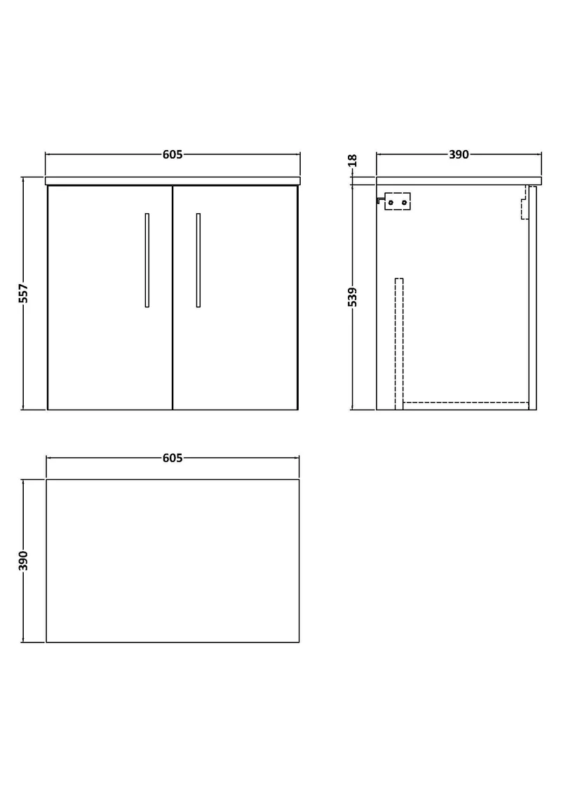 Lana 600mm Wall Hung 2 Door Vanity Unit & Worktop - Anthracite Woodgrain