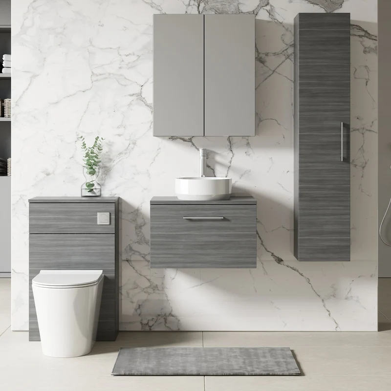 Lana 600mm Wall Hung 1 Drawer Vanity Unit & Worktop - Anthracite Woodgrain