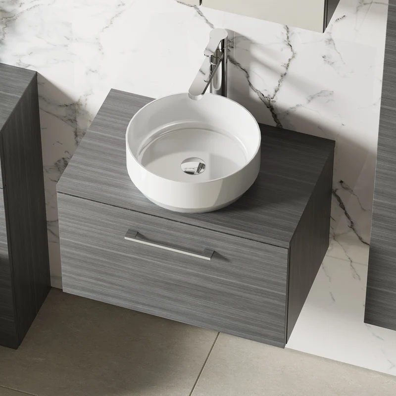 Lana 600mm Wall Hung 1 Drawer Vanity Unit & Worktop - Anthracite Woodgrain