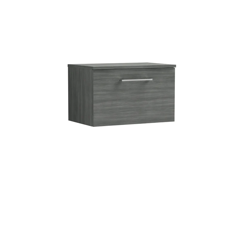 Lana 600mm Wall Hung 1 Drawer Vanity Unit & Worktop - Anthracite Woodgrain