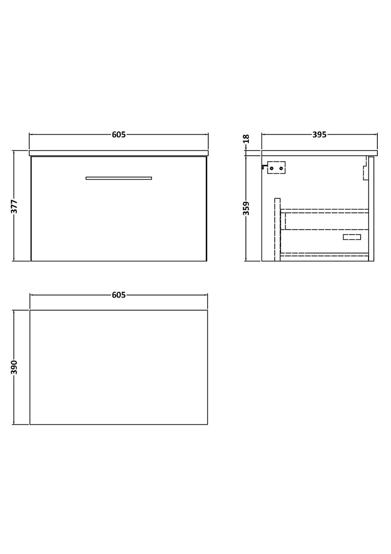 Lana 600mm Wall Hung 1 Drawer Vanity Unit & Worktop - Anthracite Woodgrain