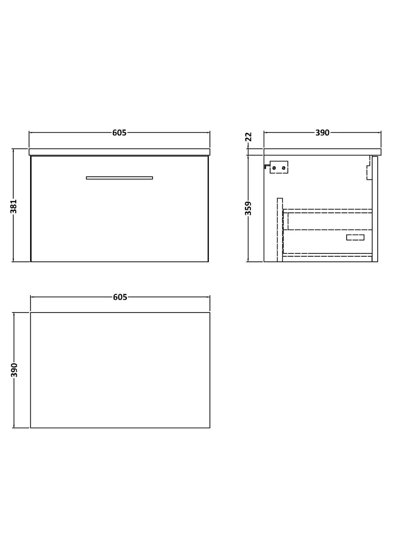 Lana 600mm Wall Hung 1 Drawer Vanity Unit & Carrera Marble Laminate Worktop - Anthracite Woodgrain