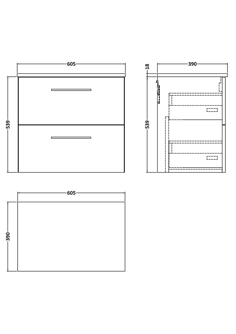 Lana 600mm Wall Hung 2 Drawer Vanity Unit & Worktop - Bleached Oak Woodgrain