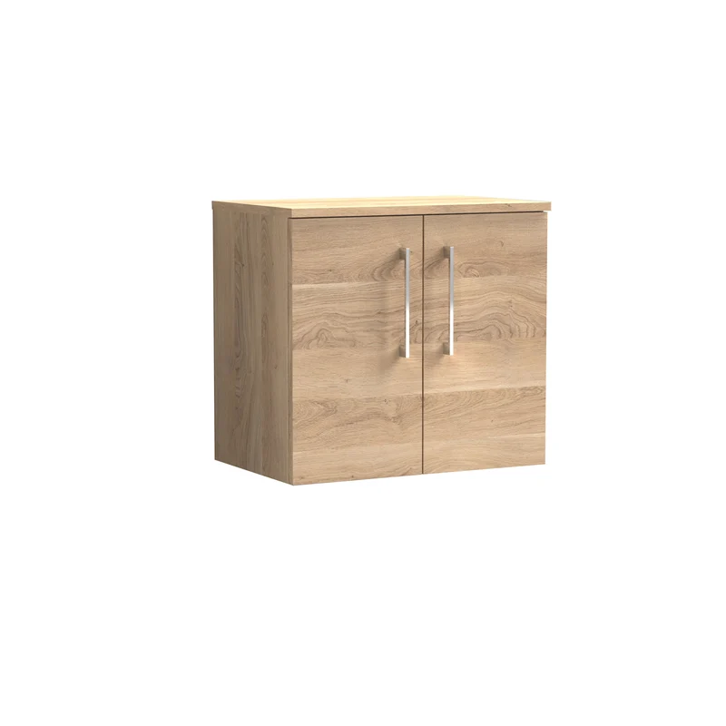 Lana 600mm Wall Hung 2 Door Vanity Unit & Worktop - Bleached Oak Woodgrain