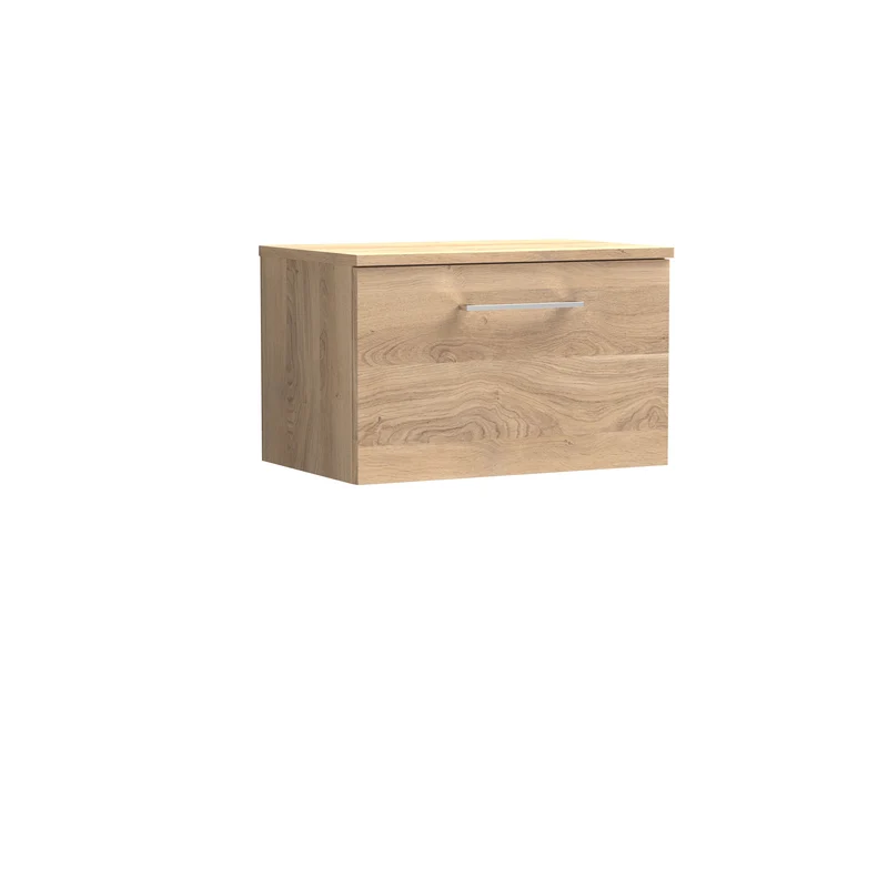 Lana 600mm Wall Hung 1 Drawer Vanity Unit & Worktop - Bleached Oak Woodgrain