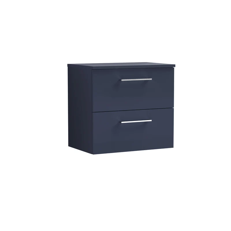 Lana 600mm Wall Hung 2 Drawer Vanity Unit & Worktop - Midnight Blue Satin