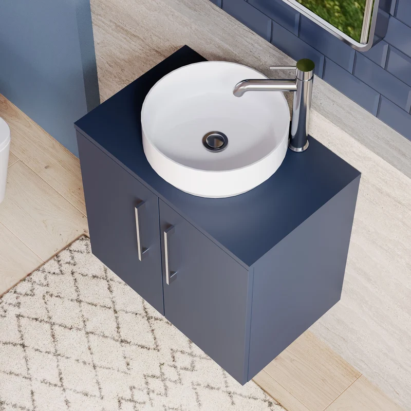 Lana 600mm Wall Hung 2 Door Vanity Unit & Worktop - Midnight Blue Satin