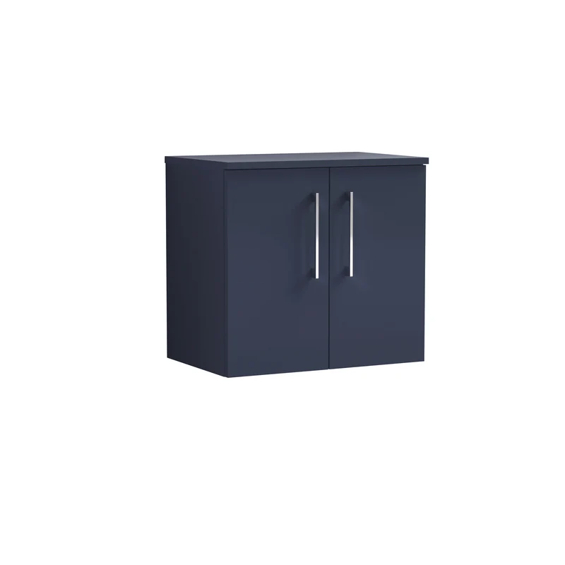 Lana 600mm Wall Hung 2 Door Vanity Unit & Worktop - Midnight Blue Satin