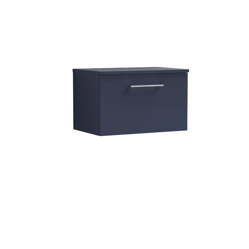 Lana 600mm Wall Hung 1 Drawer Vanity Unit & Worktop - Midnight Blue Satin