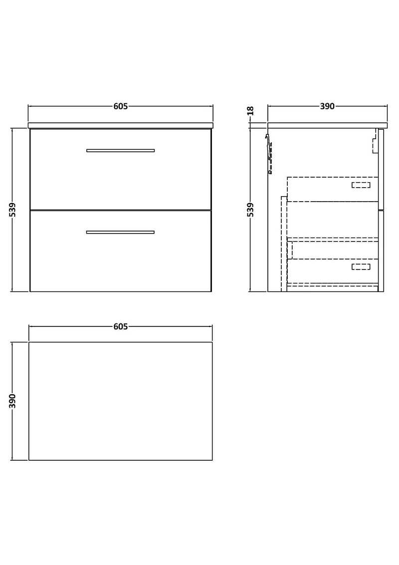Lana 600mm Wall Hung 2 Drawer Vanity Unit & Worktop - Solace Oak Woodgrain