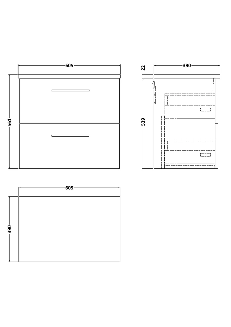Lana 600mm Wall Hung 2 Drawer Vanity Unit & Carrera Marble Laminate Worktop - Grey Satin
