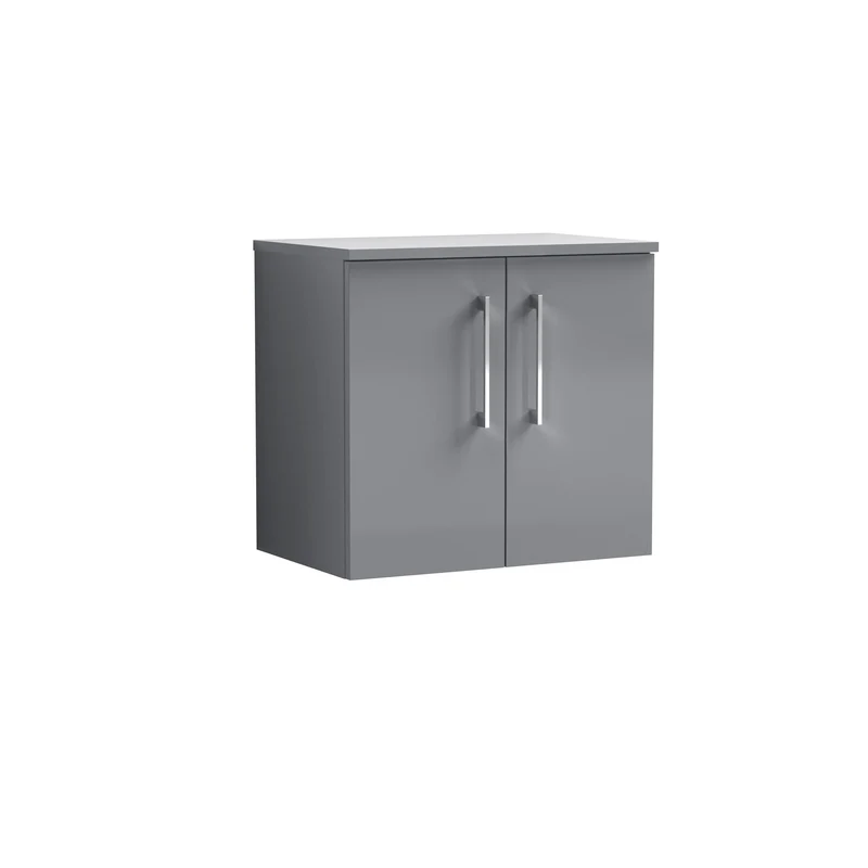 Lana 600mm Wall Hung 2 Door Vanity Unit & Worktop - Grey Satin