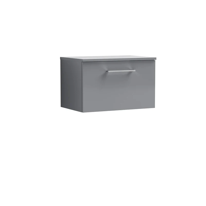 Lana 600mm Wall Hung 1 Drawer Vanity Unit & Worktop - Grey Satin