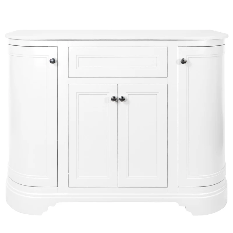 Kingsbury Classic Curved 1200mm Floor Standing Vanity Unit with Marble Worktop - White