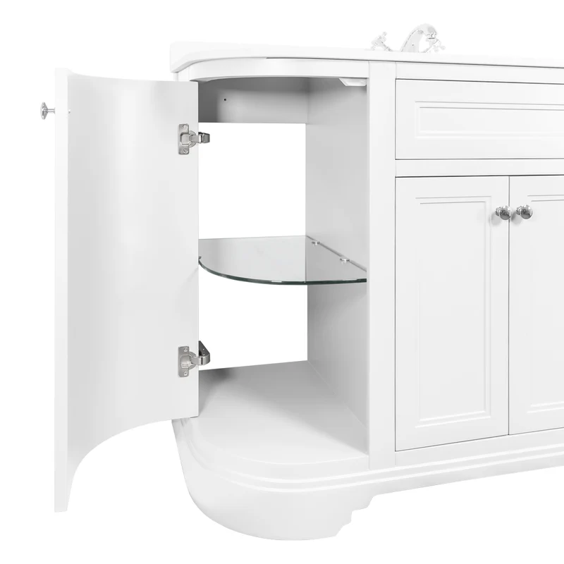 Kingsbury Classic Curved 1200mm Floor Standing Vanity Unit with Marble Worktop - White