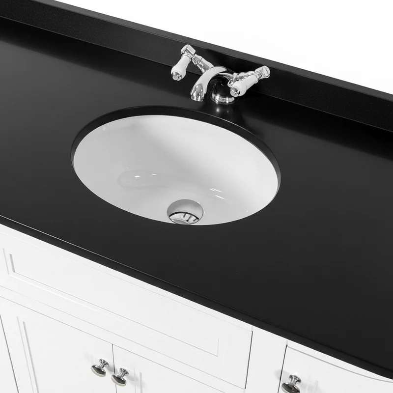 Kingsbury Classic Curved 1200mm Floor Standing Vanity Unit, Black Worktop & Ceramic Basin - White