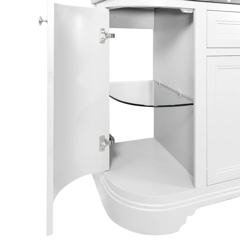 Kingsbury Classic Curved 1200mm Floor Standing Vanity Unit, Black Worktop & Ceramic Basin - White