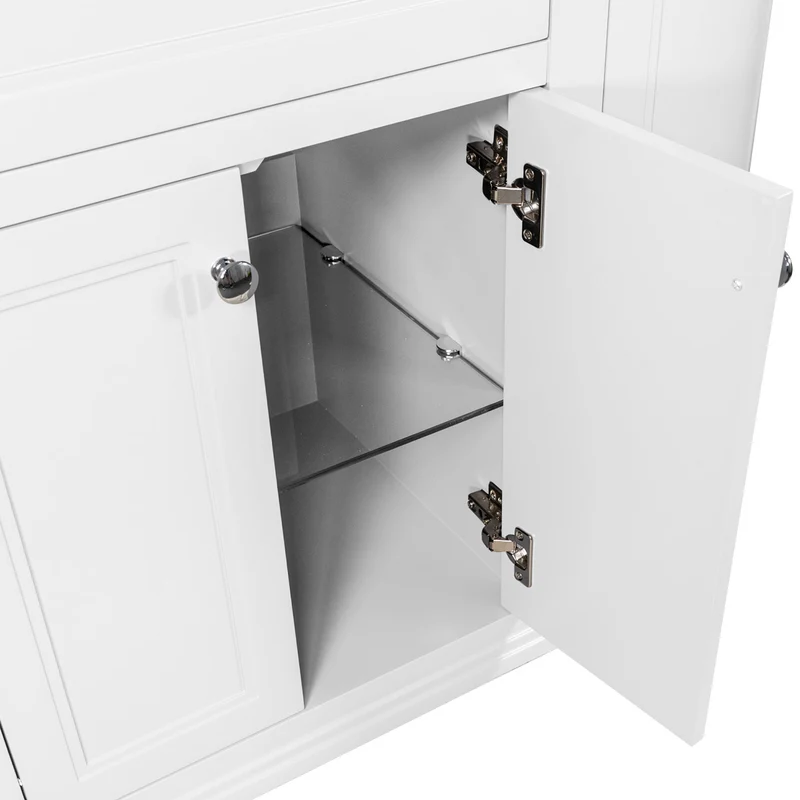 Kingsbury Classic Curved 1200mm Floor Standing Vanity Unit, Black Worktop & Ceramic Basin - White