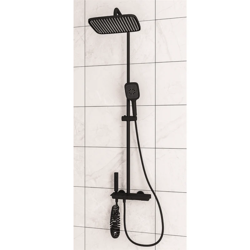 Exposed Thermostatic Shelf Shower Set - Black