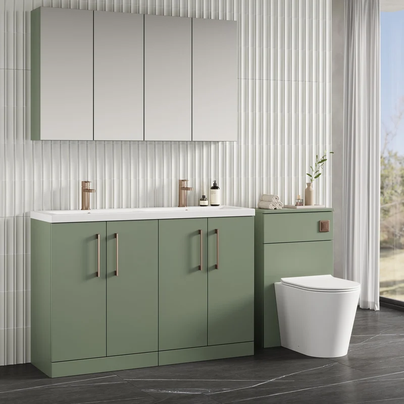 Lana 1200mm Floor Standing 4 Door Vanity Unit & Double Ceramic Basin - Green Satin