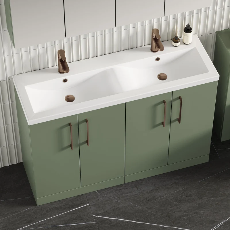 Lana 1200mm Floor Standing 4 Door Vanity Unit & Double Ceramic Basin - Green Satin