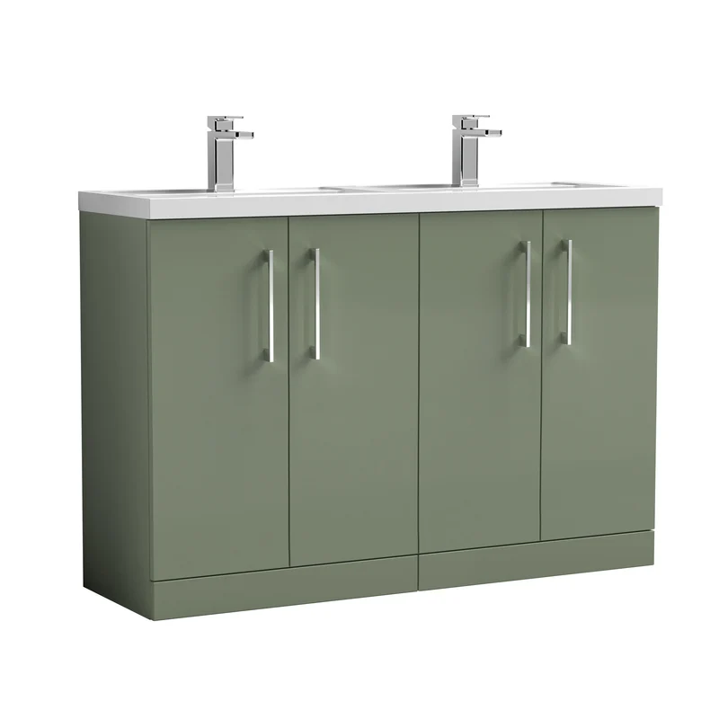 Lana 1200mm Floor Standing 4 Door Vanity Unit & Double Polymarble Basin - Green Satin