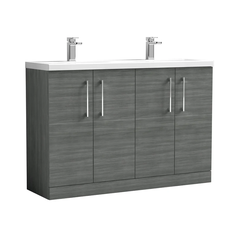 Lana 1200mm Floor Standing 4 Door Vanity Unit & Double Ceramic Basin - Anthracite Woodgrain