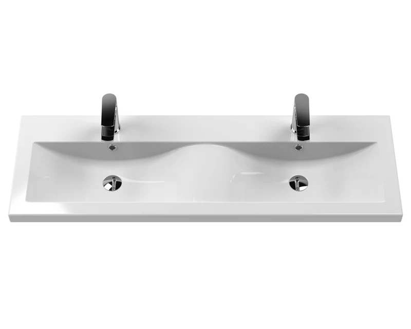 Lana 1200mm Floor Standing 4 Drawer Vanity Unit & Double Ceramic Basin - Bleached Oak Woodgrain