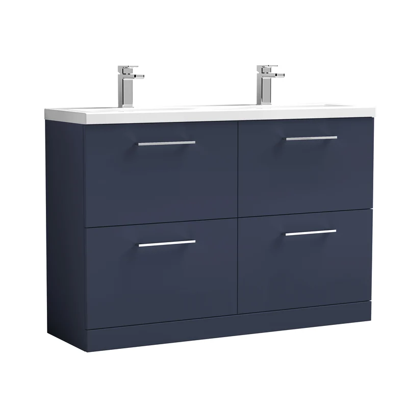 Lana 1200mm Floor Standing 4 Drawer Vanity Unit & Double Ceramic Basin - Midnight Blue Satin