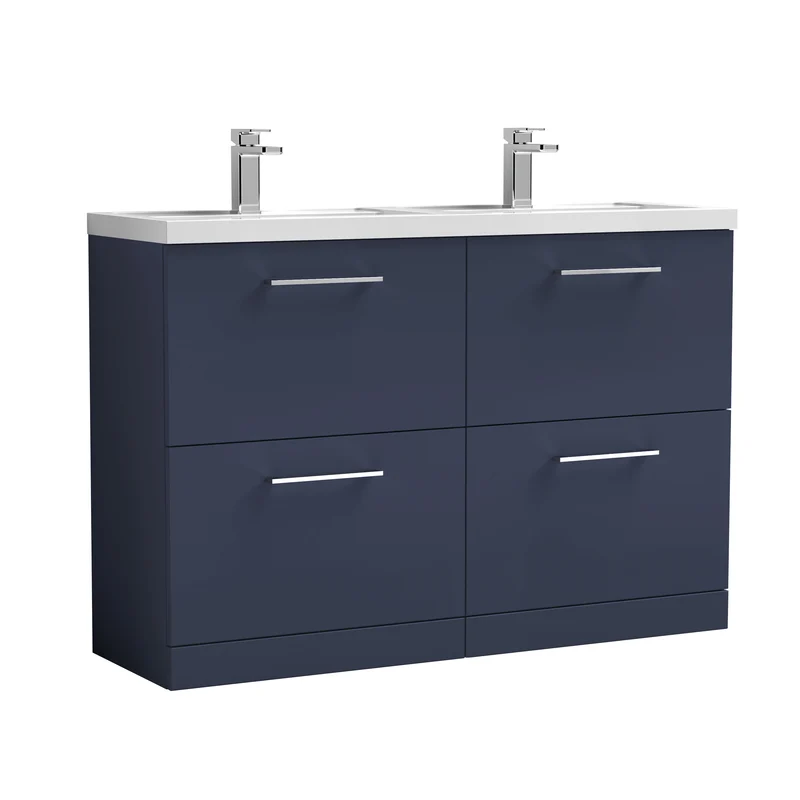 Lana 1200mm Floor Standing 4 Drawer Vanity Unit & Double Polymarble Basin - Midnight Blue Satin