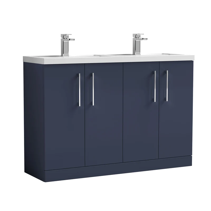 Lana 1200mm Floor Standing 4 Door Vanity Unit & Double Polymarble Basin - Midnight Blue Satin