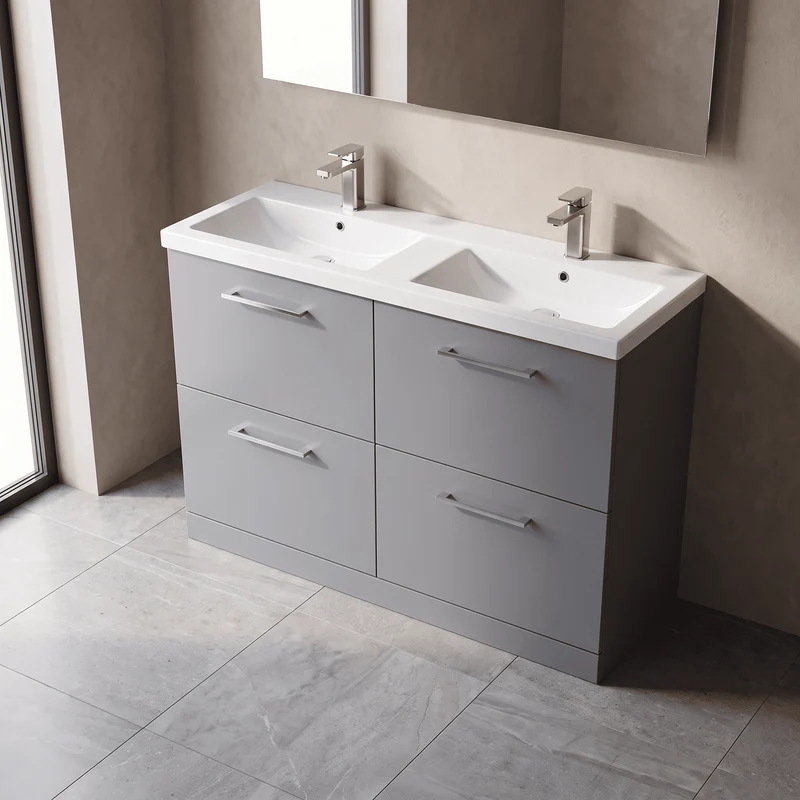 Lana 1200mm Floor Standing 4 Drawer Vanity Unit & Double Ceramic Basin - Grey Satin
