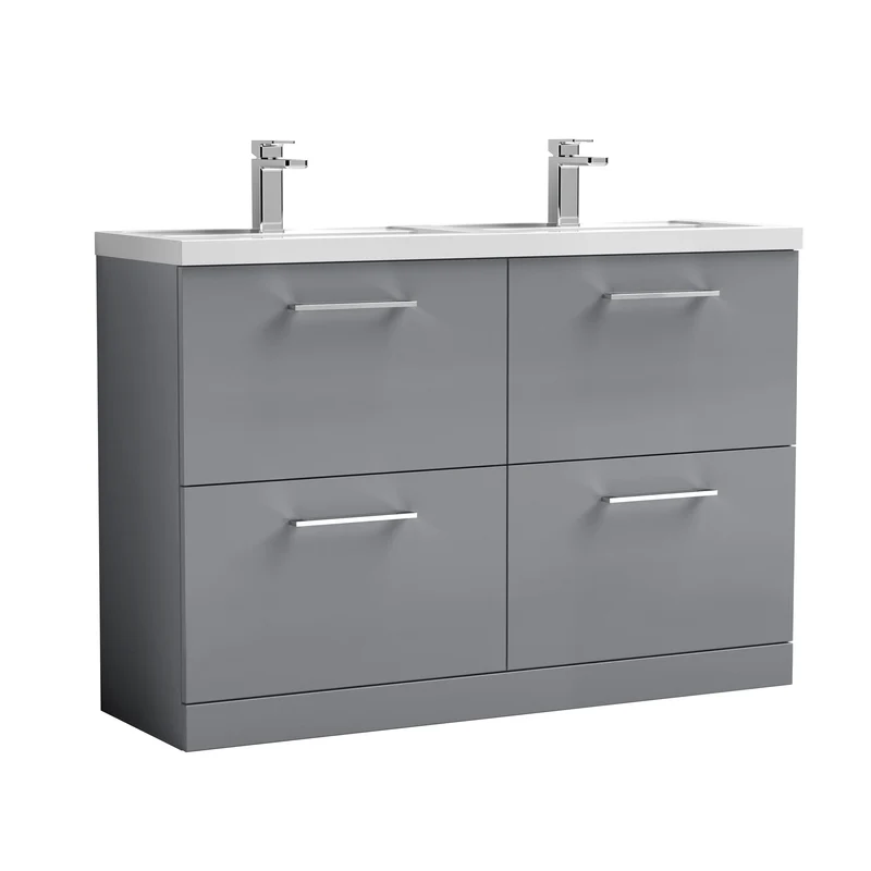 Lana 1200mm Floor Standing 4 Drawer Vanity Unit & Double Polymarble Basin - Grey Satin