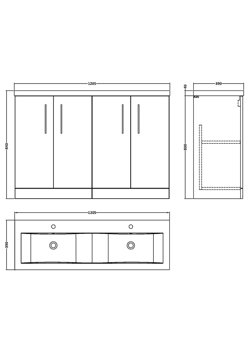 Lana 1200mm Floor Standing 4 Door Vanity Unit & Double Ceramic Basin - Grey Satin