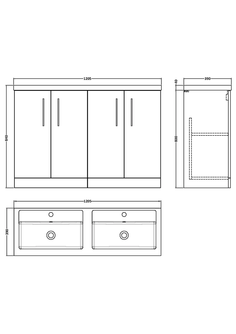 Lana 1200mm Floor Standing 4 Door Vanity Unit & Double Polymarble Basin - Grey Satin