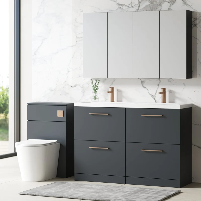 Lana 1200mm Floor Standing 4 Drawer Vanity Unit & Double Ceramic Basin - Soft Black Satin