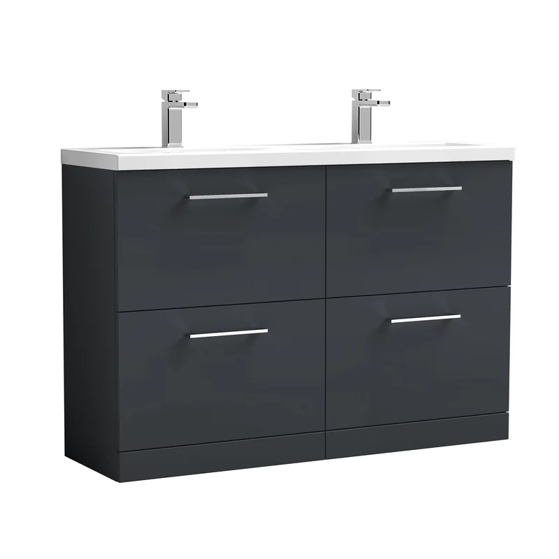 Lana 1200mm Floor Standing 4 Drawer Vanity Unit & Double Ceramic Basin - Soft Black Satin
