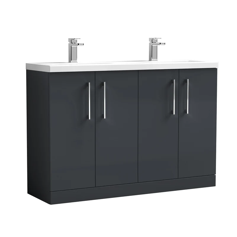 Lana 1200mm Floor Standing 4 Door Vanity Unit & Double Ceramic Basin - Soft Black Satin