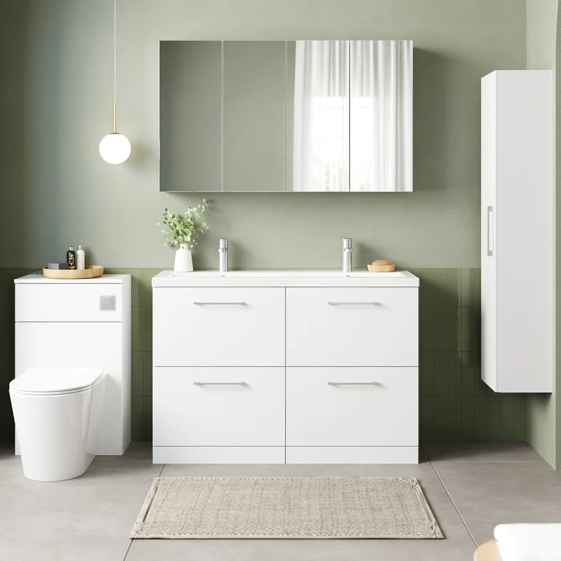 Lana 1200mm Floor Standing 4 Drawer Vanity Unit & Double Ceramic Basin - White Gloss