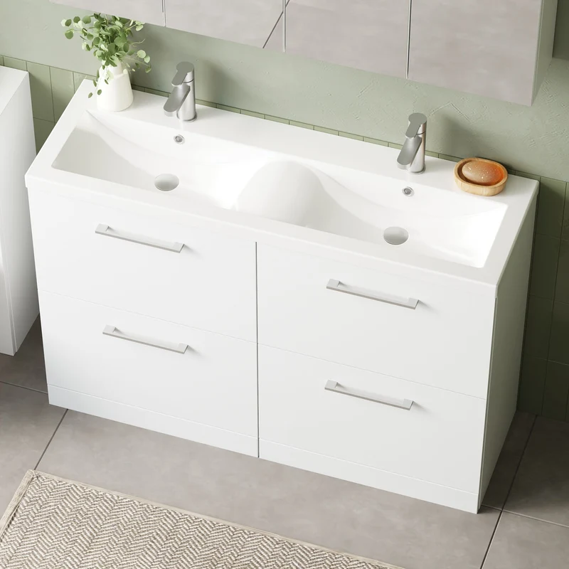 Lana 1200mm Floor Standing 4 Drawer Vanity Unit & Double Ceramic Basin - White Gloss