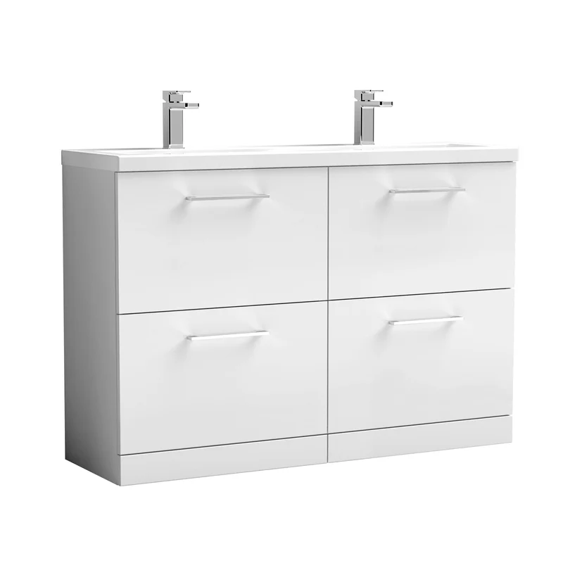 Lana 1200mm Floor Standing 4 Drawer Vanity Unit & Double Ceramic Basin - White Gloss