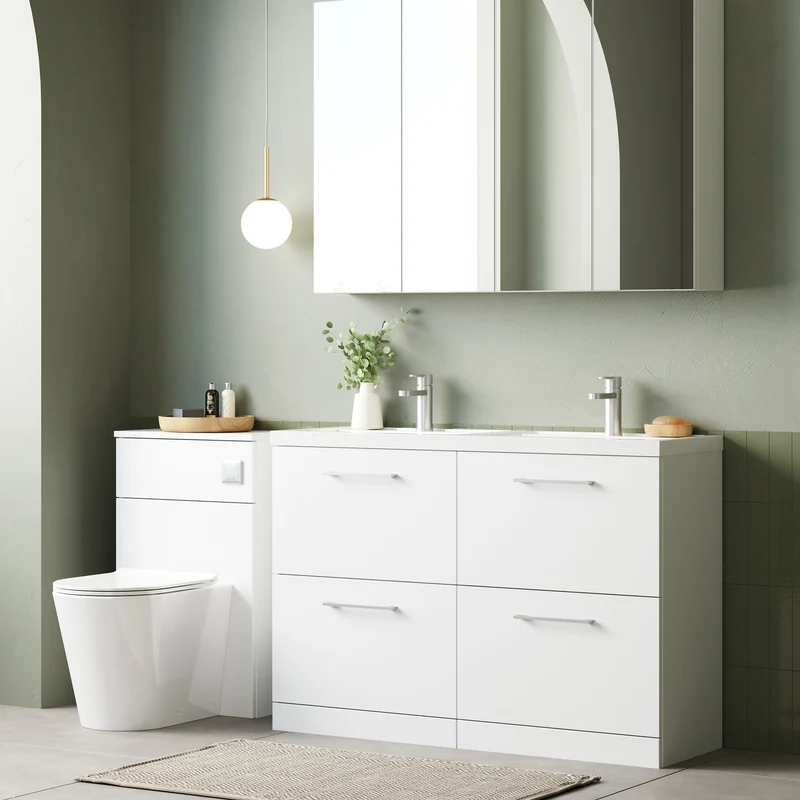 Lana 1200mm Floor Standing 4 Drawer Vanity Unit & Double Polymarble Basin - White Gloss