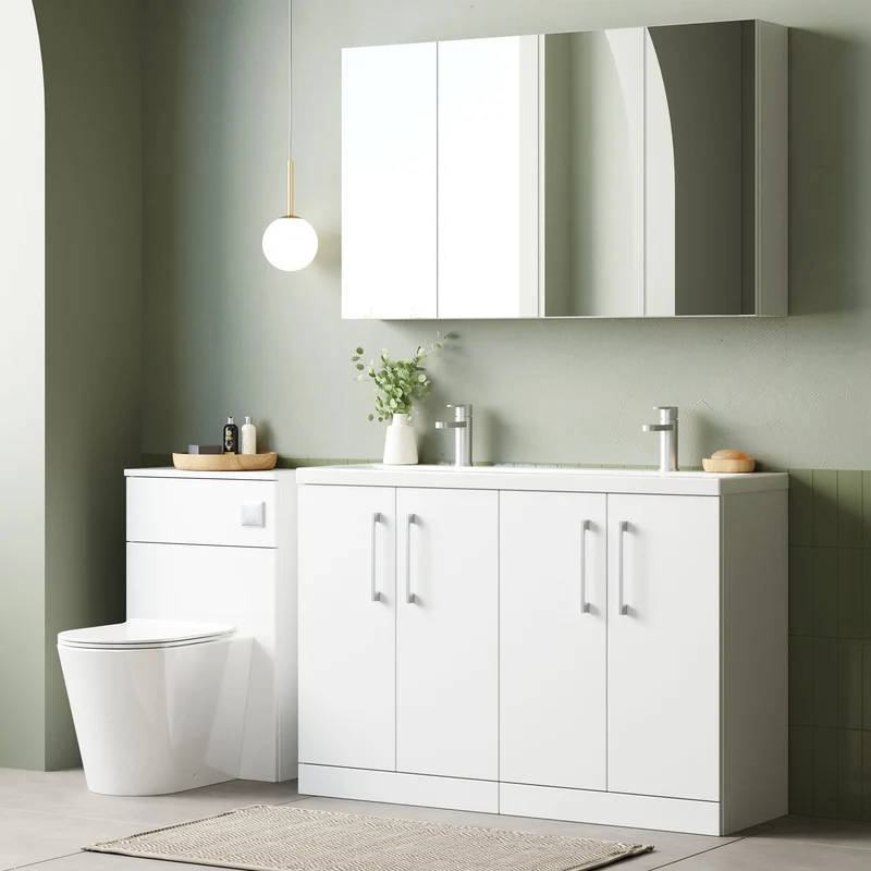 Lana 1200mm Floor Standing 4 Door Vanity Unit & Double Ceramic Basin - White Gloss