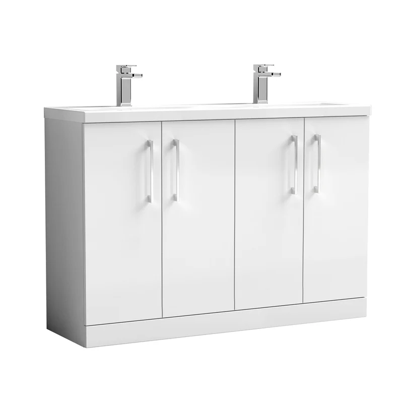 Lana 1200mm Floor Standing 4 Door Vanity Unit & Double Ceramic Basin - White Gloss